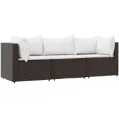 vidaXL 3-tlg. Garten-Lounge-Set mit Kissen Braun Poly Rattan