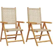 vidaXL Gartenstühle 2 Stk. Beige Massivholz Akazie und Poly Rattan