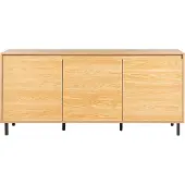 Beliani Sideboard 3 Türen Helles Holz mit schwarzen Metallbeinen Freistehender Schrank mit Ablagen Heimaufbewahrung Highboard Minimalistisch