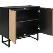 Beliani Sideboard Schwarz und helles Holz MDF Holzfurnier 2 Türen mit Einlegeböden Skandinavisches Schlafzimmer Aufbewahrungslösung