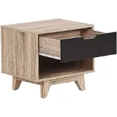 Beliani Nachttisch Heller Holzfarbton Schwarz MDF Platte Kiefernholz 46 x 50 x 40 cm Modern Praktisch Schublade Schlafzimmer