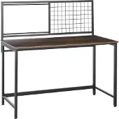 Beliani Schreibtisch Dunkler Holzfarbton / Schwarz 118 x 60 cm mit Notiztafel Heimbüro Arbeitstisch Industrieller Stil