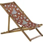 Beliani Liegestuhl 2er Set Hellbraun Akazienholz mit Bezug Rot/Weiß Klappbar Mohnblumenmuster Gartenausstattung Outdoor Gartenzubehör Modern