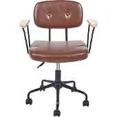 Beliani Bürostuhl Braun Kunstleder Knopfheftung mit Armlehnen Rollen Gasdruckfeder Höhenverstellbar Drehbar Retro Büro Wohnzimmer Esszimmer Drehstuhl