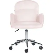 Beliani Bürostuhl Rosa Stoffbezug Samt mit Armlehnen Rollen Gasdruckfeder Höhenverstellbar Drehbar Büro Wohnzimmer Esszimmer Drehstuhl