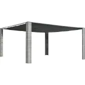 The Living Store Pavillon mit Schiebedach Poly Rattan 400x400x200 cm Grau