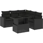 vidaXL 6-tlg. Garten-Sofagarnitur mit Kissen Schwarz Poly Rattan