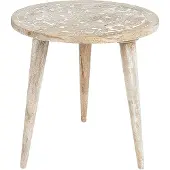 Beliani Beistelltisch 2er Set Hellbraun und Weiß Mango Holz Rund Dreibeinig Handgefertigt Handdekoriert Boho Couchtisch Wohnzimmer Ausstattung Möbel