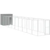 vidaXL Hundehütte mit Auslauf Hellgrau 165x1067x181cm Verzinkter Stahl