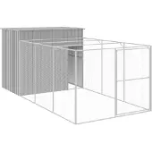 vidaXL Hundehütte mit Auslauf Hellgrau 214x457x181 cm Verzinkter Stahl