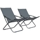 vidaXL Klappbare Strandstühle 2 Stk. Stoff Grau