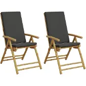 vidaXL Gartenstühle Klappbar Verstellbar 2 Stk. mit Kissen Bambus