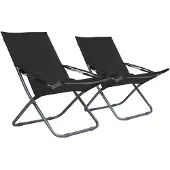 vidaXL Klappbare Strandstühle 2 Stk. Stoff Schwarz