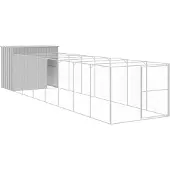 vidaXL Hundehütte mit Auslauf Hellgrau 214x865x181 cm Verzinkter Stahl