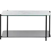 Beliani Couchtisch Weiß und Schwarz Marmor Optik Glas 77 x 47 cm Rechteckig Beistelltisch mit Ablage Regal für Wohnzimmer