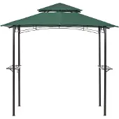 Beliani Überdachung aus Metallrahmen mit Haken und Regalen Gartenpavillon Dunkelgrün Stoff Schwarz Stahl 240 x 148 cm
