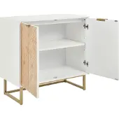 Beliani Sideboard Weiß und helles Holz MDF Holzfurnier 2 Türen mit Einlegeböden Skandinavisches Schlafzimmer Aufbewahrungslösung