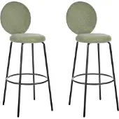 Beliani Barstuhl 2er Set Hellgrün Bouclé-Bezug und Metall mit Lehne Fußstützen Modernes Design Sitzmöbel Wohnzommer Küche Bar Wohnküche Ausstattung