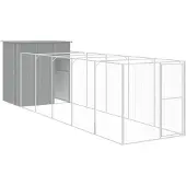 vidaXL Hundehütte mit Auslauf Hellgrau 165x659x181 cm Verzinkter Stahl