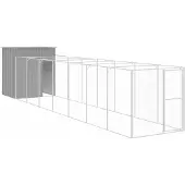 vidaXL Hundehütte mit Auslauf Hellgrau 165x863x181 cm Verzinkter Stahl