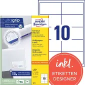 Avery Zweckform Etiketten 3679, A4, universell, permanenthaftend, ultragrip, druckergeeignet, FSC-Papier, rechteckig, weiß, 1000 Stück auf 100 Bogen