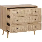 Beliani Kommode Heller Holzfarbton Rattan Faserplatte Holzbeine 79 x 90 x 40 cm Modern Geräumige Schubladen Wohnzimmer Schlafzimmer