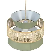 Beliani Hängelampe Hellgrün und Naturfarben Rattan mit Stoff 1-Flammig Kegelform Modern Boho Wohnzimmer Esszimmer Beleuchtung Ausstattung Pendelleuchte
