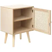Beliani Nachttisch Helles Paulownia Holz aus Rattan Schranktür mit 2 Fächern für Schlafzimmer Boho Modern Natur Rustikal