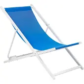 Beliani Liegestuhl Weiß Aluminium Mesh Blau Faltbar Klappbar Verstellbar Modern Garten Terrasse Outdoor Balkon Möbel Ausstattung