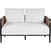 Beliani Gartensofa mit Tisch 2-Sitzer Schwarz Aluminium Auflagen Cremeweiß Wiener Geflecht Modern Lounge Set Terrasse Balkon Outdoor Gartenzubehör