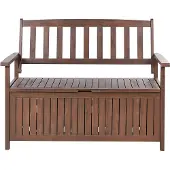 Beliani Gartenbank Dunkelbraun Akazienholz 120 cm mit Auflage Hellgrau Armlehnen Stauraum Modern Garten Terrasse Wintergarten Ausstattung Outdoor