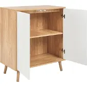 Beliani Sideboard Weiß und helles Holz MDF Spanplatte Holzfurnier 2 Türen mit Einlegeböden Skandinavisches Schlafzimmer Aufbewahrungslösung