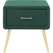 Beliani Nachttisch Grün Samt 38 x 46 x 49 cm mit Metallgestell Gold 1 Schublade Rechteckig Aufbewahrung Modern Glamourös Möbel für Schlafzimmer Flur