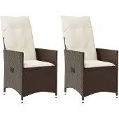 vidaXL Gartensessel mit Kissen 2 Stk. Verstellbar Braun Poly Rattan