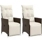 vidaXL Gartensessel mit Kissen 2 Stk. Verstellbar Braun Poly Rattan