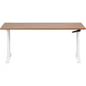 Beliani Schreibtisch Braun/Weiß Melamin 160x72 cm Manuell Höhenverstellbar Rechteckig mit Kurbel Rundes Metallgestell Modern Büro Steh-Sitz-Tisch