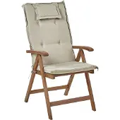 Beliani Gartenstuhl 6er Set Dunkelbraun und Taupe Akazienholz Vertsellbar Klappbar mit Auflagen Armlehnen Lamellen-Optik Rustikal Außenbereich Terrasse