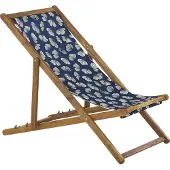 Beliani Liegestuhl 2er Set Hellbraun Akazienholz mit Bezug Marineblau Blumenmuster Klappbar Gartenausstattung Outdoor Gartenzubehör Modern