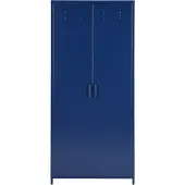 Beliani Kleiderschrank Blau Metall 76 x 50 x 171 cm mit 2 Türen 3 herausnehmbaren Fächern und Kleiderstange Wohnzimmer Schlafzimmer Flur Büro