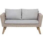 Beliani Gartenmöbel Set Braun und Grau Rattan Sicherheitsglas Textil inkl. Kissen 4-Sitzer Terrasse Outdoor Modern
