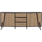 Beliani Sideboard Heller Holzfarbton Schwarz Spanplatte Pulverbeschichtetes Metall 75 x 177 x 40 cm Modern Drei Schubladen Viel Stauraum Wohnzimmer