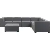 Beliani Lounge Set Grau Polsterbezug Modular 7-teilig Rechtsseitig Ecksofa mit Ottomane Outdoor u. Indoor für 7 Personen Garten Terrasse Wintergarten