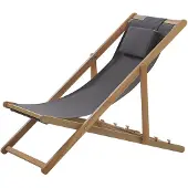 Beliani Liegestuhl Akazienholz mit grauem Bezug zusammenklappbar Balkon Terrasse
