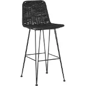 Beliani Barstuhl 2er Set Schwarz Rattan mit Lehne Fußstützen Metallbeine Boho Design Thekenstuhl Küchenstuhl Wohnzimmer Küche Bar Wohnküche