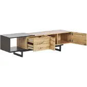 Beliani TV-Möbel Schwarz / Heller Holzfarbton 44 x 160 x 39 cm Modern 2 Türe mit 2 Schubladen MDF-Platte Offenes Fach Praktisch Wohnzimmer