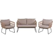 Beliani Garten Set Hellbraun Polyrattan Sofa 2 Stühle 2 Couchtische Auflagen in Beige Garten Terasse