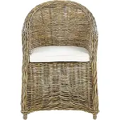 Beliani Gartensessel Natürlich Rattan mit hoher Rückenlehne Auflage Cremeweiß Baumwolle Terrasse Balkon Außen Wohnzimmer Gartenzubehör im Retro Stil