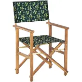 Beliani Gartenstühle 2er Set Hellbraunes Akazienholz mit 4 Wechselbaren Stoffbezügen Cremeweiß und Grün mit Olivenmuster Zusammenklappbar Outdoor Garten