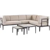 Beliani Lounge Set Grau u. Beige Aluminium mit Auflagen zwei Tische für 6 Personen Garten Terrasse Balkon