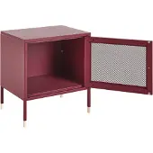 Beliani Nachttisch Dunkelrot Stahl mit Gittertür Griff Rechteckig 45 x 35 x 51 cm Industriell Metallschrank für Schlafzimmer Wohnzimmer Esszimmer